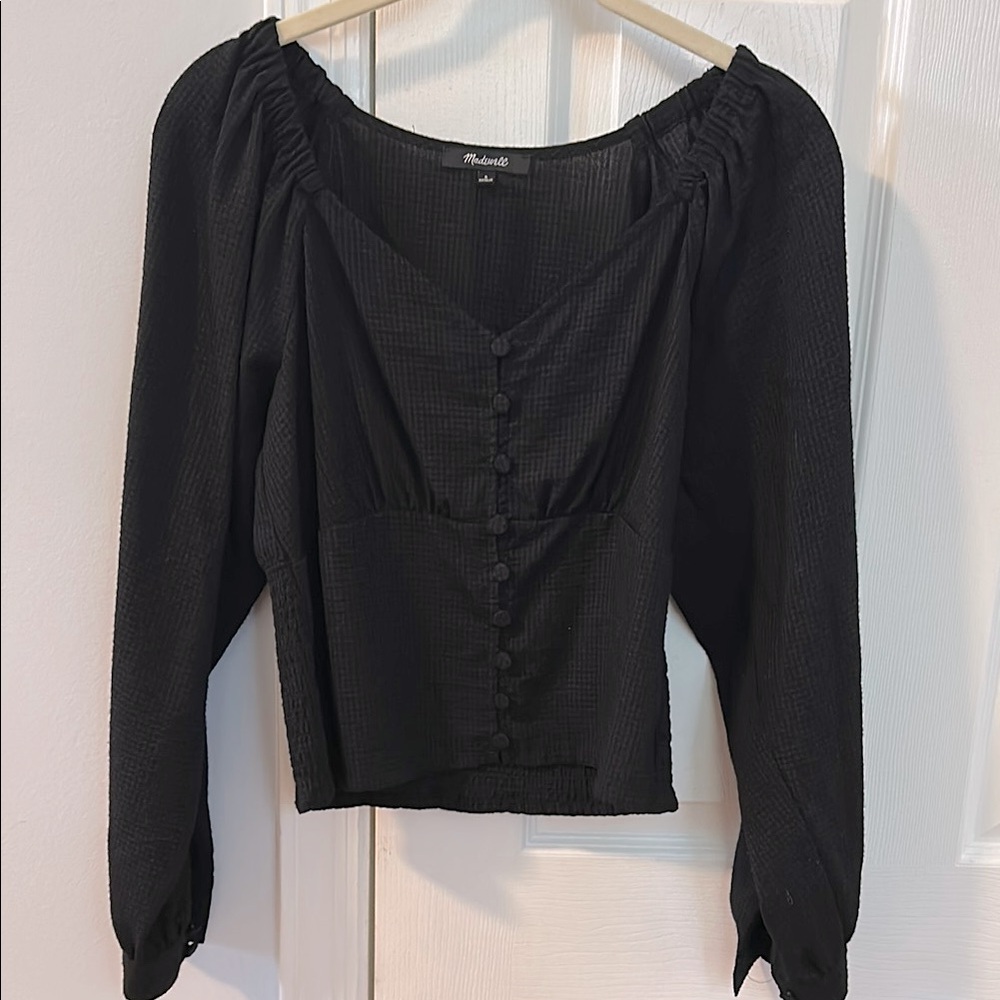 Madewell Black Ruched Puff Sleeve Blouse